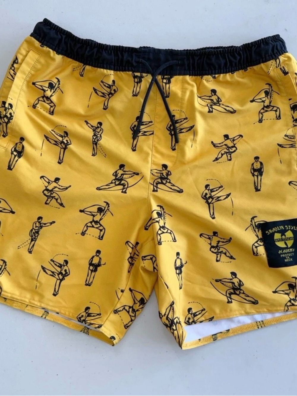 Wu Tang Stance Yellow Athletic Shorts with Black Waistband